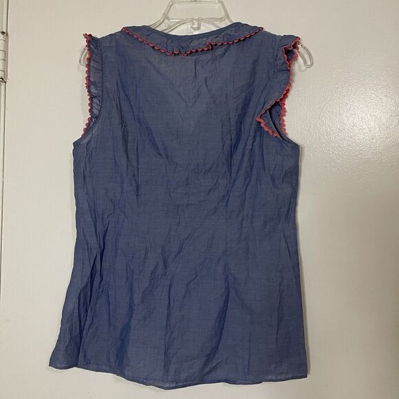BODEN Laurie Sleeveless ruffle hem blue cotton blouse top size US 6 - Picture 4 of 5